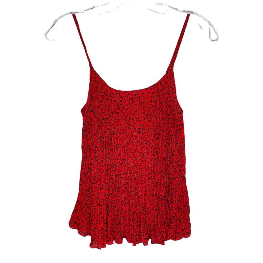 H&M Divided Red Leopard Print Pleated Cami Top Size 0 Spaghetti Strap Camisole